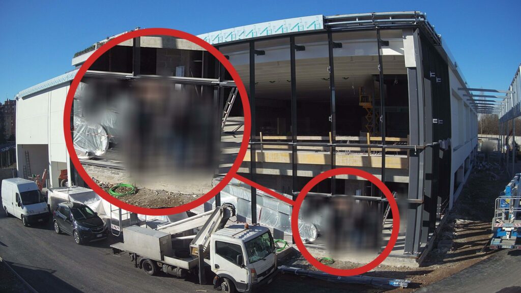 Privacy software blurring sensitive data on a construction site